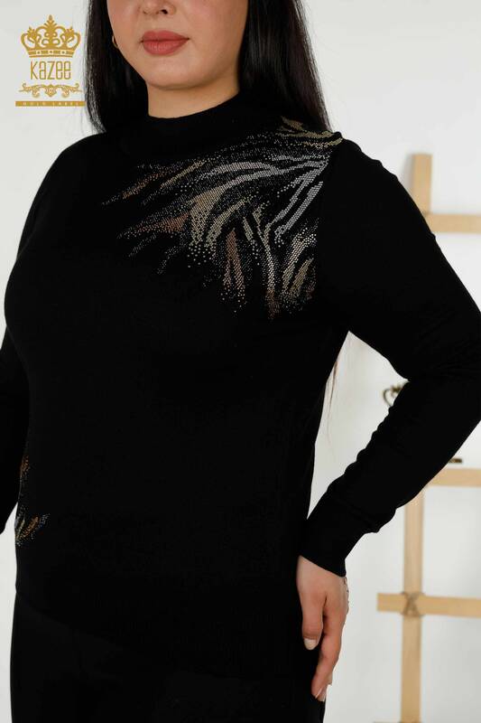 Wholesale Women's Knitwear Sweater - Patterned - Black - 30005 | KAZEE