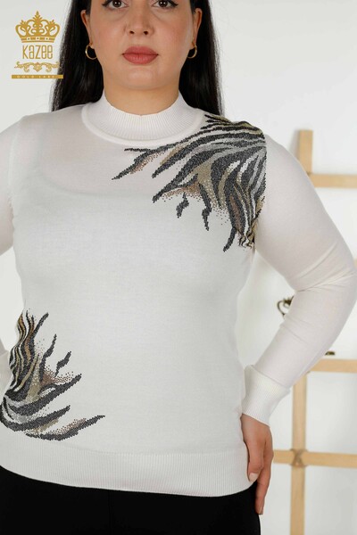 Wholesale Women's Knitwear Sweater - Patterned - Ecru - 30005 | KAZEE - Thumbnail