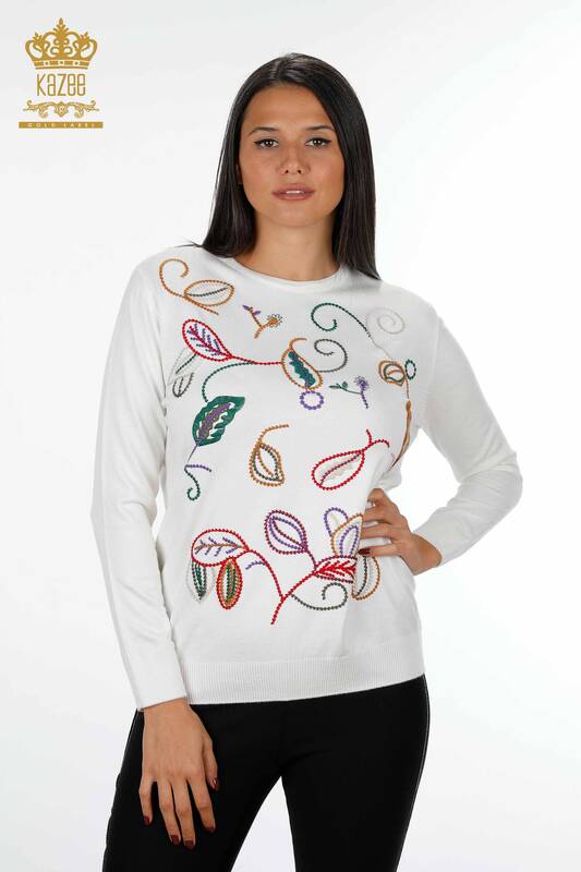 Wholesale Women's Knitwear Sweater Patterned Embroidered - 16906 | KAZEE