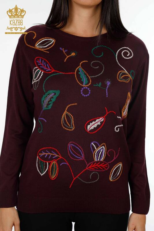 Wholesale Women's Knitwear Sweater Patterned Embroidered - 16906 | KAZEE