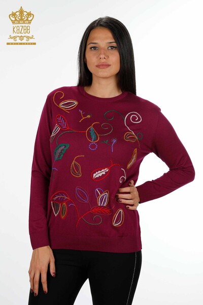 Wholesale Women's Knitwear Sweater Patterned Embroidered - 16906 | KAZEE - Thumbnail