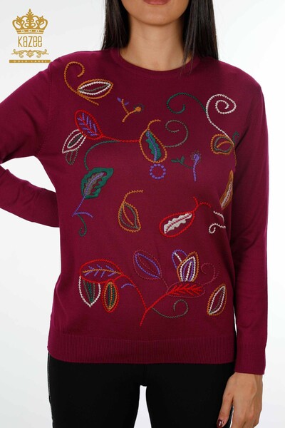 Wholesale Women's Knitwear Sweater Patterned Embroidered - 16906 | KAZEE - Thumbnail