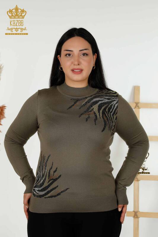 Wholesale Women's Knitwear Sweater - Patterned - Khaki - 30005 | KAZEE
