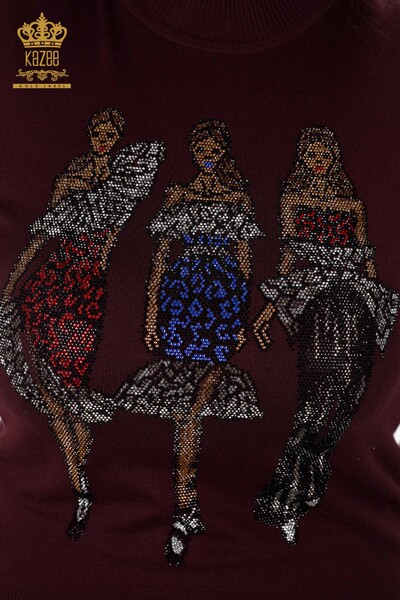 Wholesale Women's Knitwear Sweater Patterned Plum - 16911 | KAZEE - Thumbnail