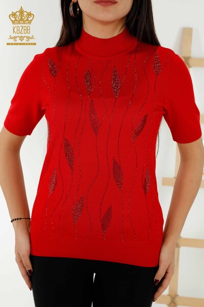 Wholesale Women's Knitwear Sweater - Patterned - Red - 30182 | KAZEE - Thumbnail