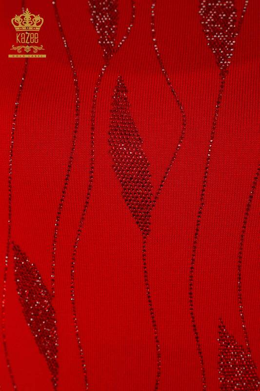 Wholesale Women's Knitwear Sweater - Patterned - Red - 30182 | KAZEE