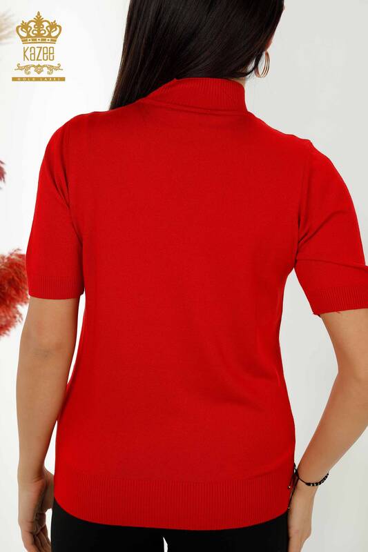 Wholesale Women's Knitwear Sweater - Patterned - Red - 30182 | KAZEE