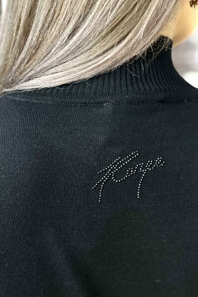 Wholesale Women's Knitwear Sweater Patterned Stand Embroidered Collar - 16606 | KAZEE - Thumbnail