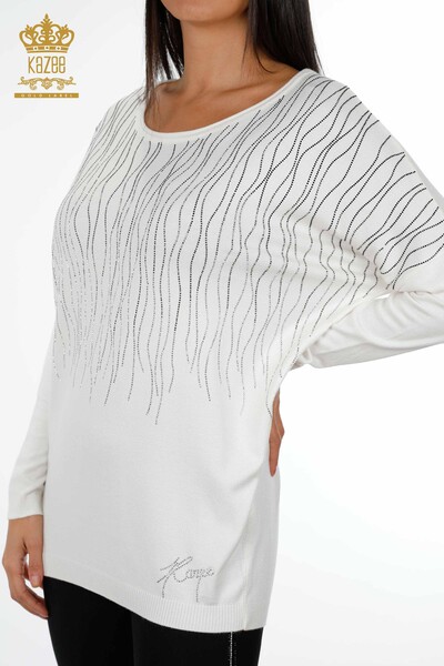 Wholesale Women's Knitwear Sweater Patterned Striped Stone Embroidered - 16611 | KAZEE - Thumbnail