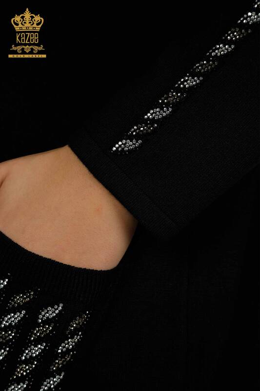 Wholesale Women's Knitwear Sweater with Pocket Detail Black - 30591 | KAZEE