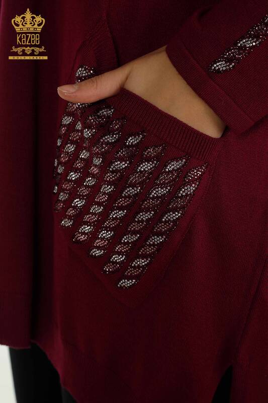 Wholesale Women's Knitwear Sweater with Pocket Detail, Purple - 30591 | KAZEE