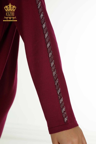 Wholesale Women's Knitwear Sweater with Pocket Detail, Purple - 30591 | KAZEE - Thumbnail