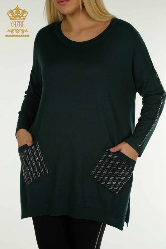 Wholesale Women's Knitwear Sweater with Pocket Detail Dark Green - 30591 | KAZEE