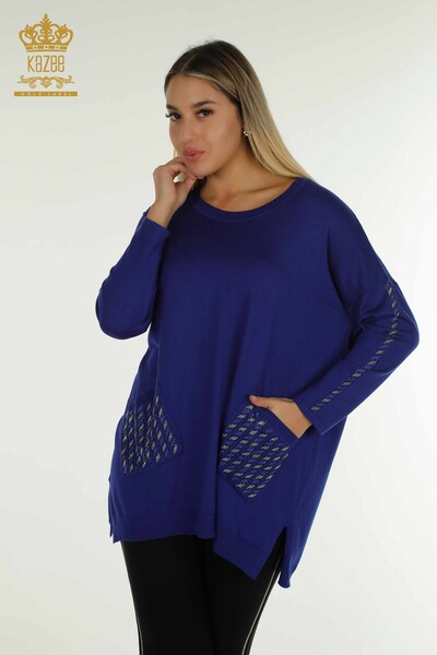 Wholesale Women's Knitwear Sweater with Pocket Detail Saks - 30591 | KAZEE - Thumbnail
