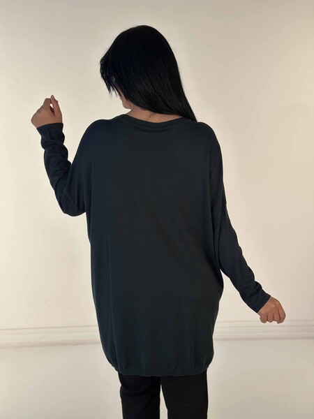 Wholesale Women's Knitwear Sweater Pocket Detailed Stone Embroidered Leopard Patterned Crew Neck Khaki - 30621 | KAZEE - 5