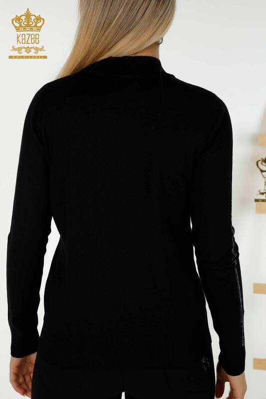 Wholesale Women's Knitwear Sweater Rose Patterned Black - 30448 | KAZEE