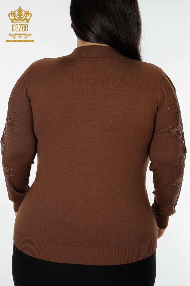 Wholesale Women's Knitwear Sweater Rose Patterned Brown - 16832 | KAZEE - 8
