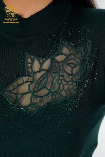 Wholesale Women's Knitwear Sweater Rose Pattern Dark Green - 16832 | KAZEE - 2