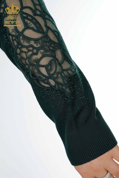 Wholesale Women's Knitwear Sweater Rose Pattern Dark Green - 16832 | KAZEE - 7