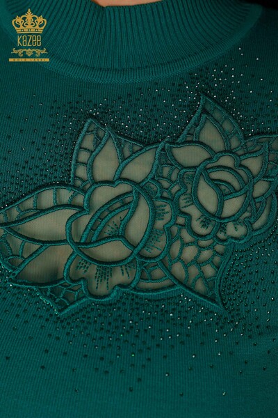 Wholesale Women's Knitwear Sweater Rose Patterned Green - 16832 | KAZEE - 3