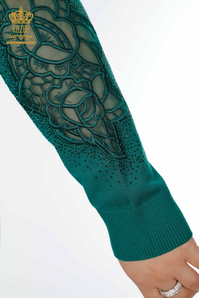 Wholesale Women's Knitwear Sweater Rose Patterned Green - 16832 | KAZEE - 6