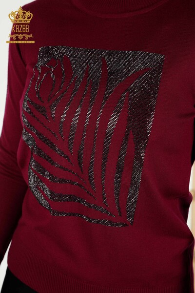 Wholesale Women's Knitwear Sweater Rose Patterned Purple - 30448 | KAZEE - 3