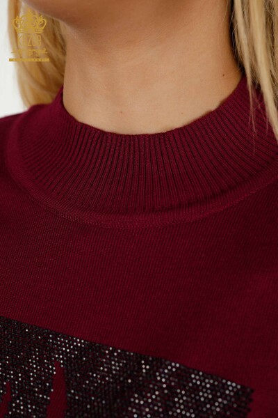 Wholesale Women's Knitwear Sweater Rose Patterned Purple - 30448 | KAZEE - Thumbnail