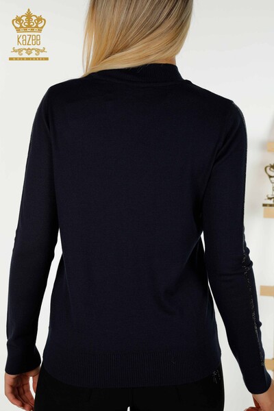 Wholesale Women's Knitwear Sweater Rose Patterned Navy Blue - 30448 | KAZEE - Thumbnail