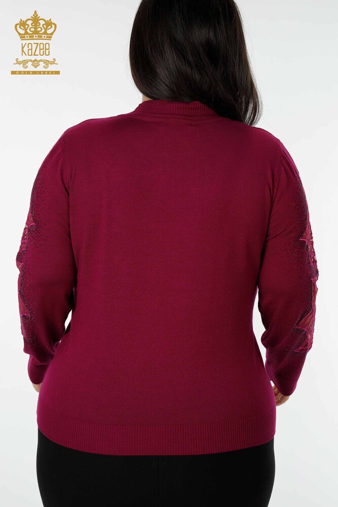 Wholesale Women's Knitwear Sweater Rose Patterned Purple - 16832 | KAZEE - 8