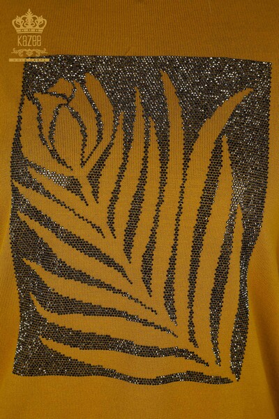 Wholesale Women's Knitwear Sweater Rose Patterned Saffron - 30448 | KAZEE - Thumbnail