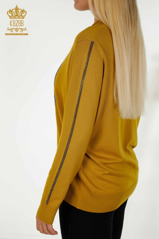 Wholesale Women's Knitwear Sweater Rose Patterned Saffron - 30448 | KAZEE - 5