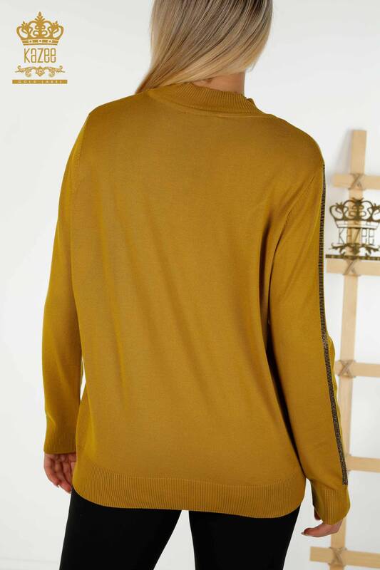 Wholesale Women's Knitwear Sweater Rose Patterned Saffron - 30448 | KAZEE