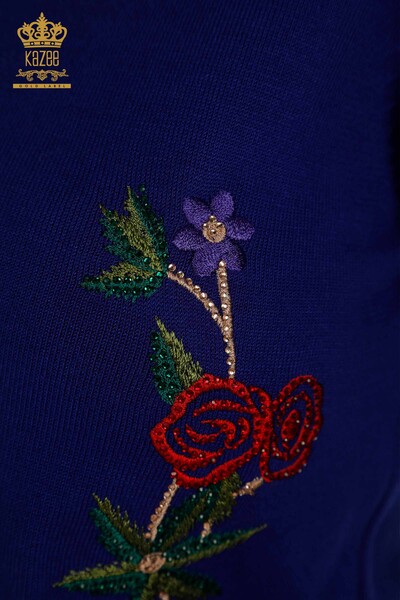 Wholesale Women's Knitwear Sweater Rose Patterned Saks - 16285 | KAZEE - Thumbnail