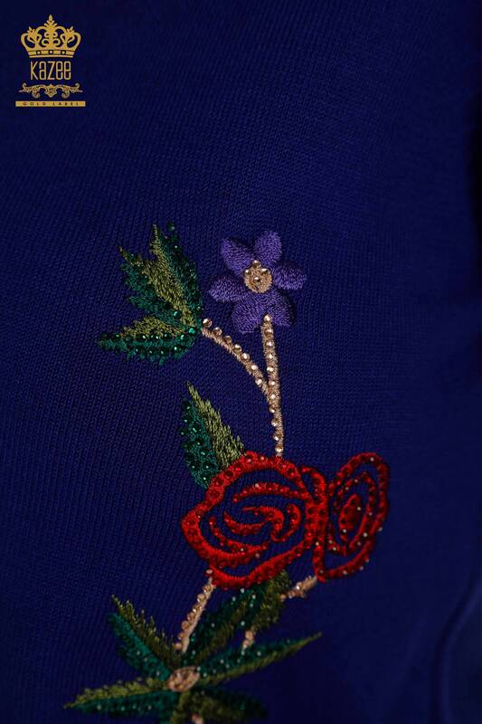 Wholesale Women's Knitwear Sweater Rose Patterned Saks - 16285 | KAZEE