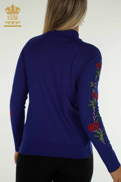 Wholesale Women's Knitwear Sweater Rose Patterned Saks - 16285 | KAZEE - Thumbnail