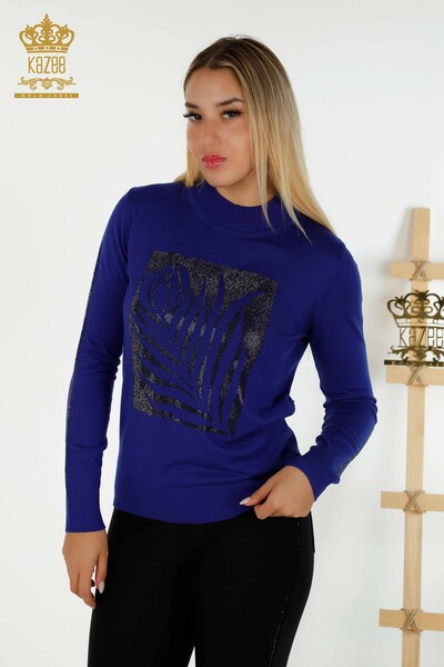 Wholesale Women's Knitwear Sweater Rose Patterned Saks - 30448 | KAZEE - Thumbnail
