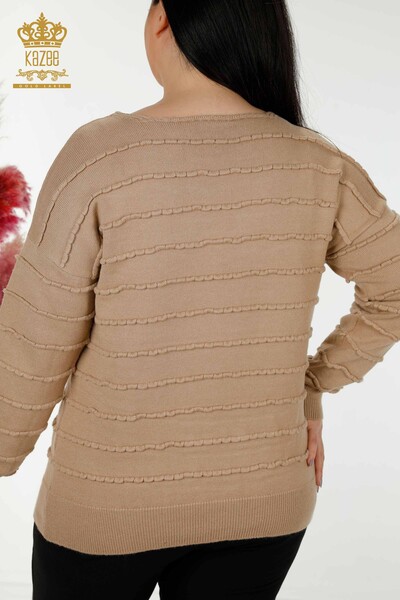Wholesale Women's Knitwear Sweater Self Woven Beige - 30169 | KAZEE - Thumbnail