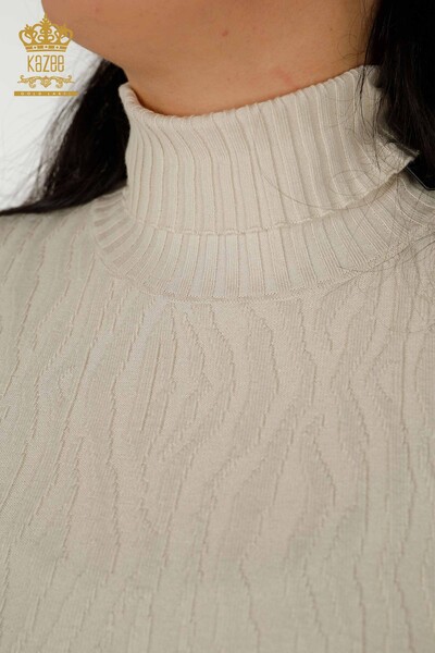 Wholesale Women's Knitwear Sweater Self Woven Beige - 30290 | KAZEE - Thumbnail