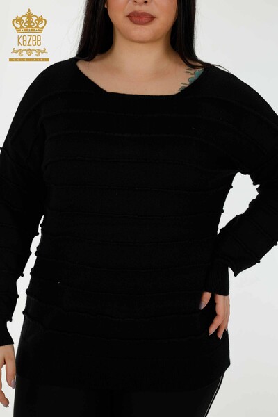 Wholesale Women's Knitwear Sweater Self Woven Black - 30169 | KAZEE - Thumbnail