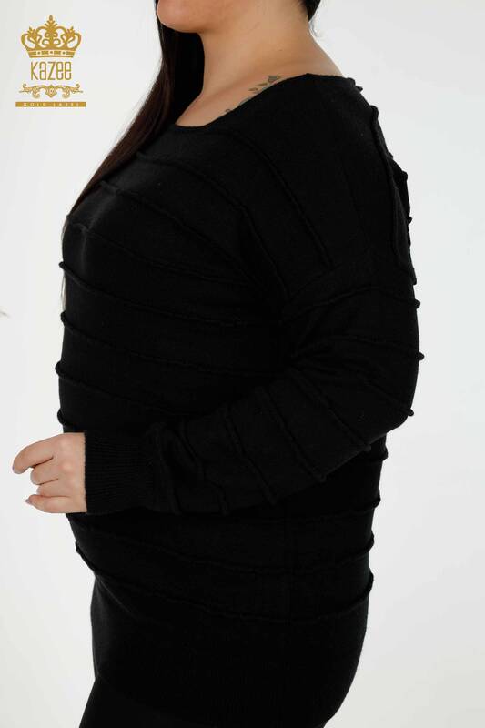 Wholesale Women's Knitwear Sweater Self Woven Black - 30169 | KAZEE