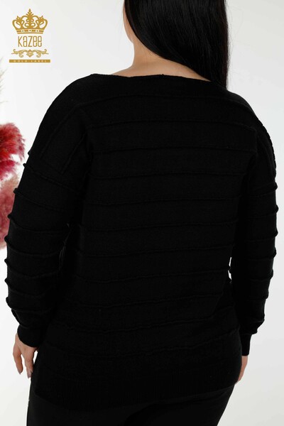 Wholesale Women's Knitwear Sweater Self Woven Black - 30169 | KAZEE - Thumbnail
