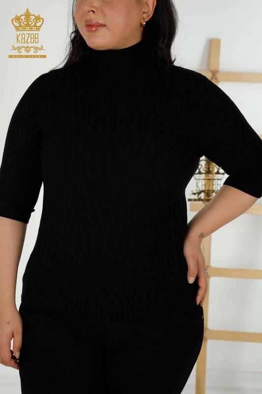 Wholesale Women's Knitwear Sweater Self Woven Black - 30290 | KAZEE