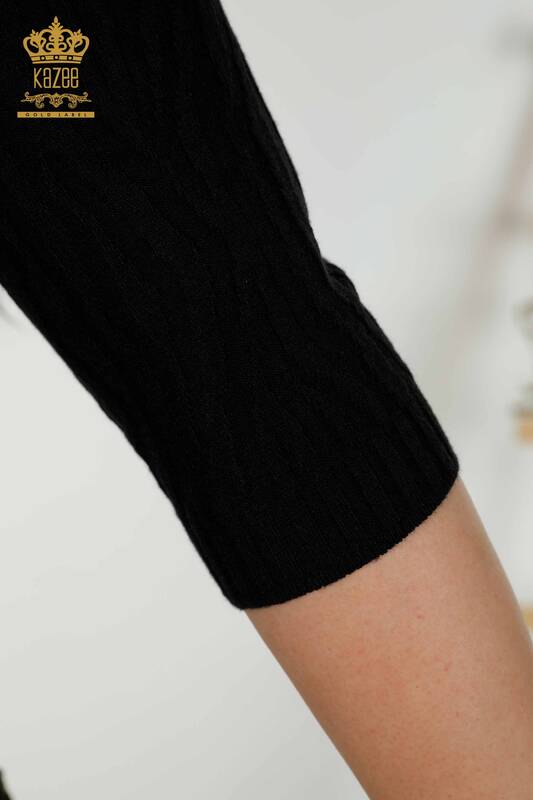 Wholesale Women's Knitwear Sweater Self Woven Black - 30290 | KAZEE