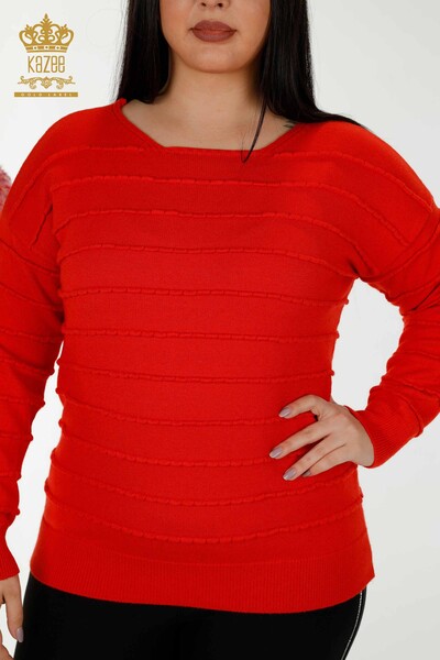 Wholesale Women's Knitwear Sweater Self Woven Coral - 30169 | KAZEE - Thumbnail