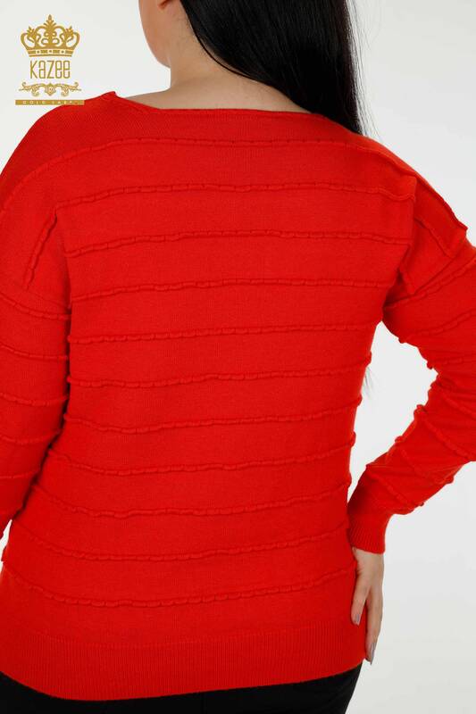 Wholesale Women's Knitwear Sweater Self Woven Coral - 30169 | KAZEE