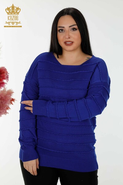 Wholesale Women's Knitwear Sweater Self Woven Dark Blue - 30169 | KAZEE - Thumbnail