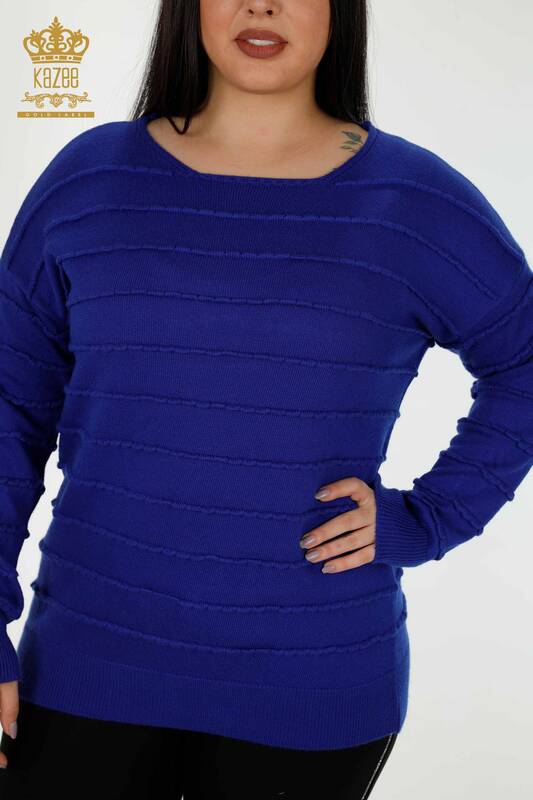 Wholesale Women's Knitwear Sweater Self Woven Dark Blue - 30169 | KAZEE