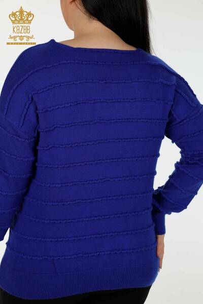 Wholesale Women's Knitwear Sweater Self Woven Dark Blue - 30169 | KAZEE - Thumbnail