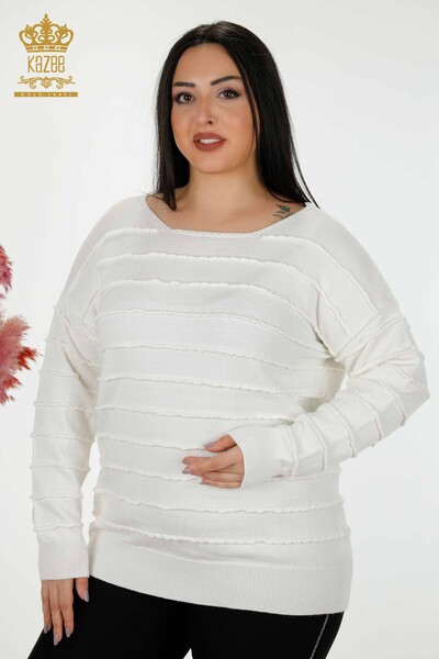 Wholesale Women's Knitwear Sweater Self Woven Ecru - 30169 | KAZEE - Thumbnail