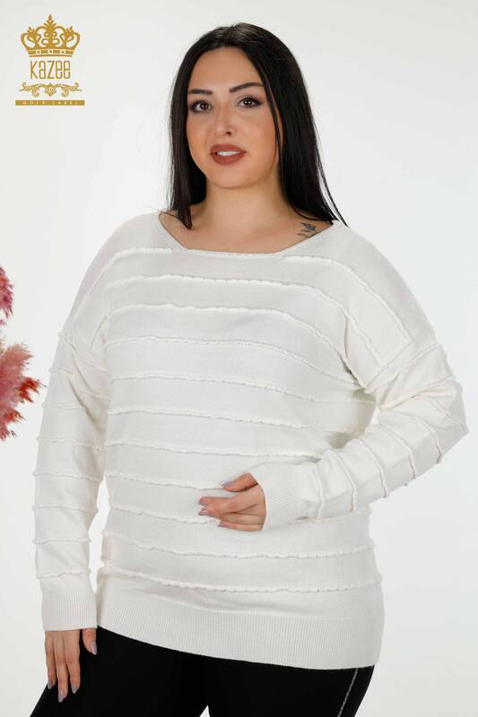 Wholesale Women's Knitwear Sweater Self Woven Ecru - 30169 | KAZEE